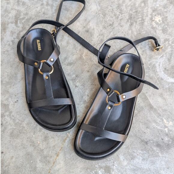 New ALOHAS Kizzi Black Leather Sandals, size EU40/US9 - Picture 1 of 4